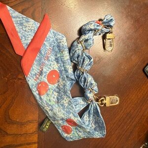 Brand new upcycled Louis Vuitton Blue bag charm Scarf Accents
